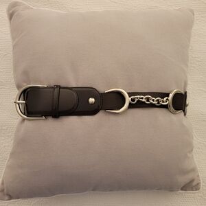 New! Sandy Duftler Designs chocolate brown patent leather silver hardware belt